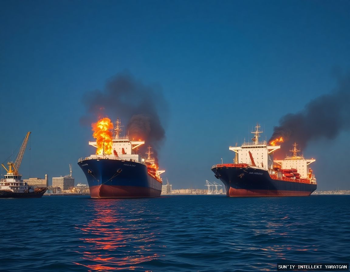 🔥💥 В порту Думьят в Египте загорелись два газовых судна