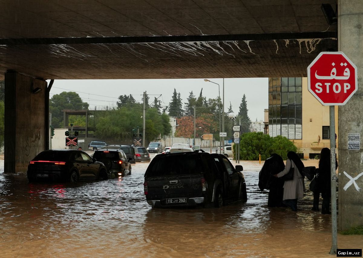 🌧️🚗 Сильные дожди в Тунисе: улицы затоплены, люди застряли в автомобилях