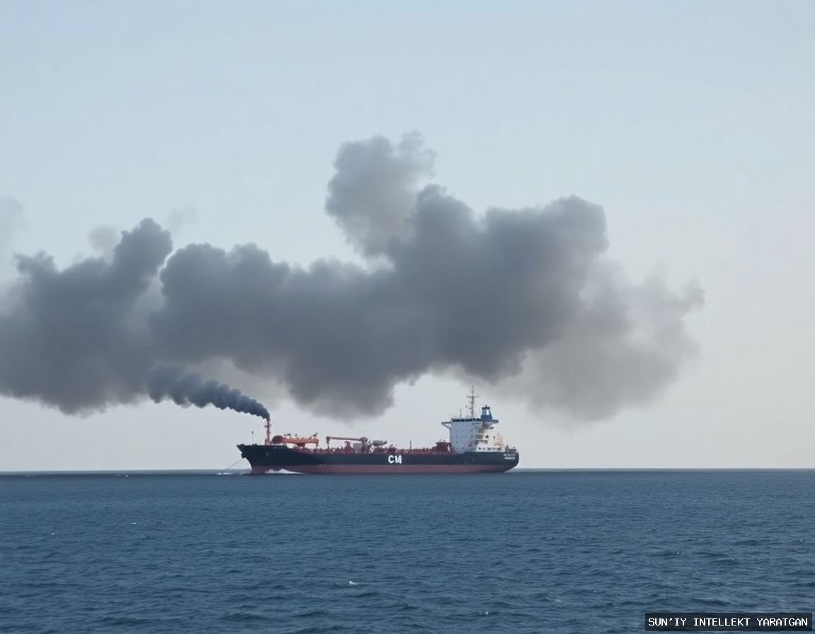 Hormuz bo'g'ozi yaqinida neft tankeridan qora tutun chiqmoqda