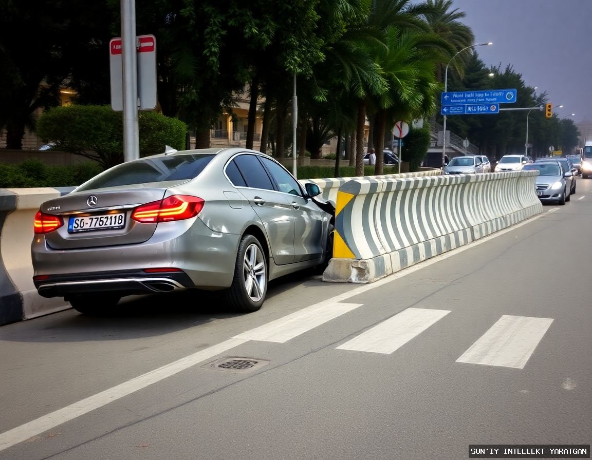 ДТП на улице Абдуллы Кадыри: Mercedes врезался в ограждение