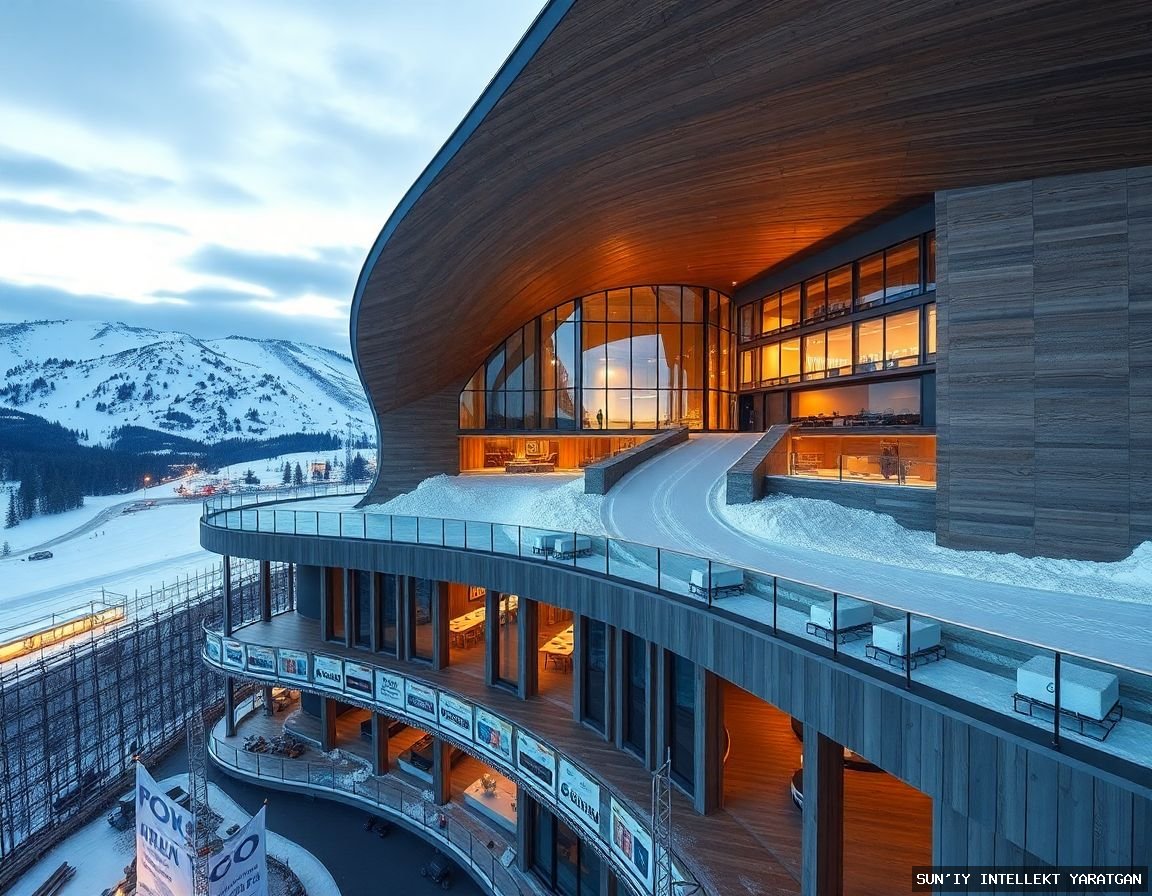Innovative Hotel with Ski Slope from Roof Under Construction at Chimgan Resort