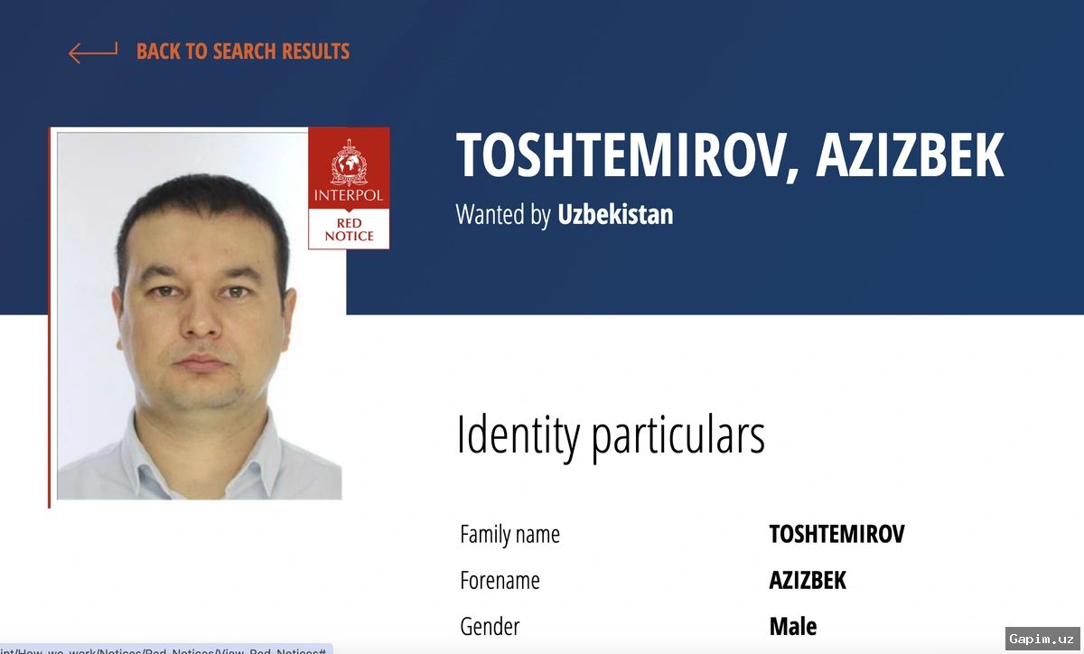 🔍🚨 Migratsiya agentligining sobiq xodimi Azizbek Toshtemirovga nisbatan xalqaro qidiruv e'lon qilindi