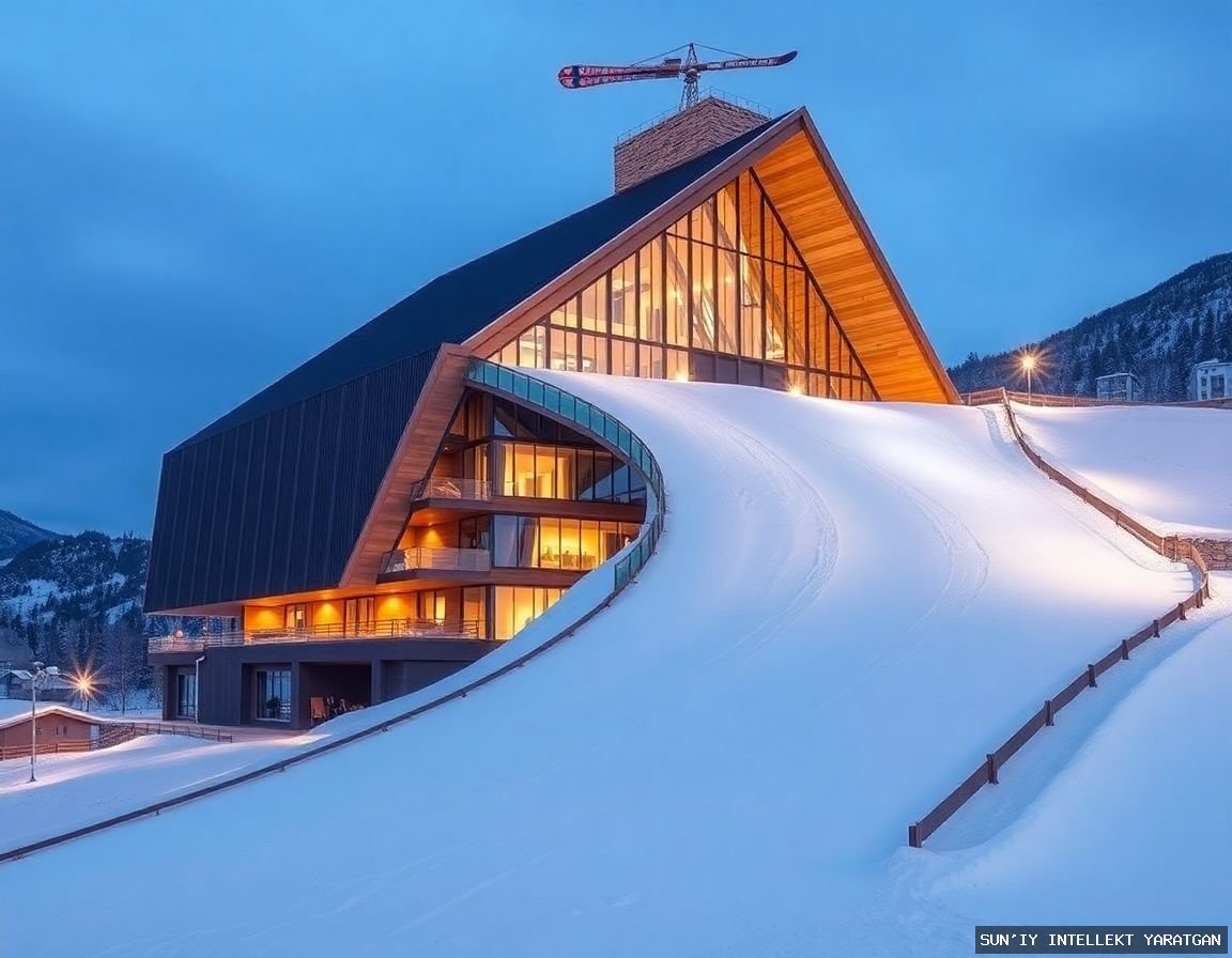 Innovative Hotel with Ski Slope from Roof Under Construction at Chimgan Resort