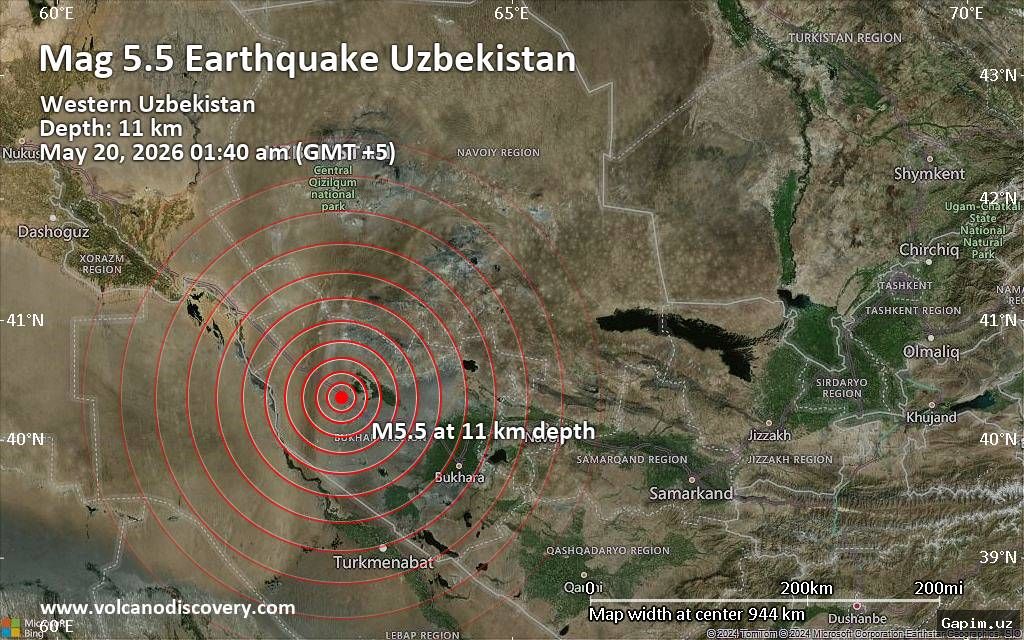 🌍🏚️ Buxoroda 3,8 magnitudali zilzila qayd etildi