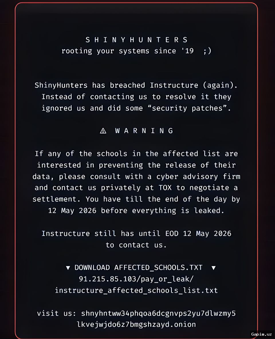 🎓💻 Группировка ShinyHunters атаковала университеты и школы США, Канады и Австралии